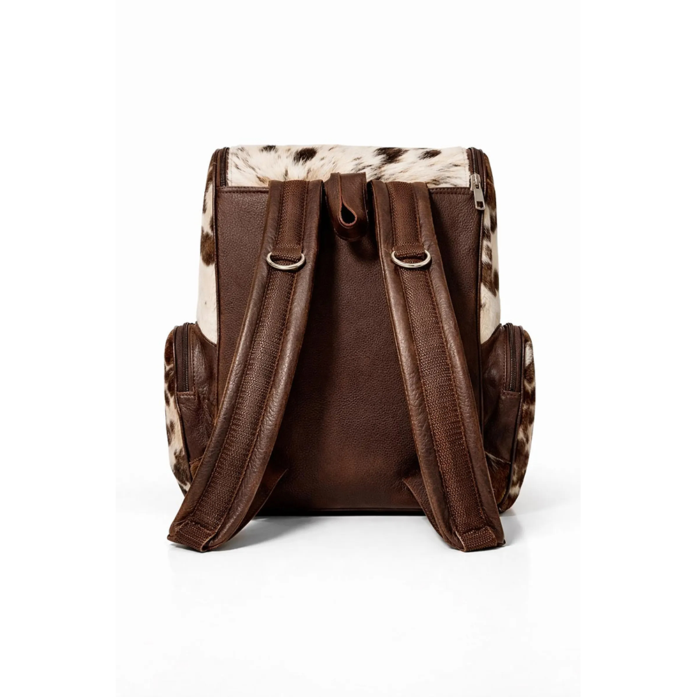 Handmade Genuine Cowhide Backpack  Brown & White Spotted Leather Backpack  Large Western12