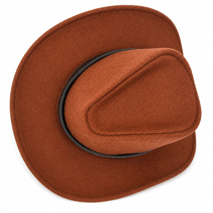 Rust Brown Wool Felt Cowboy Hat Western Tooled Black Leather Band Rancher Buckle