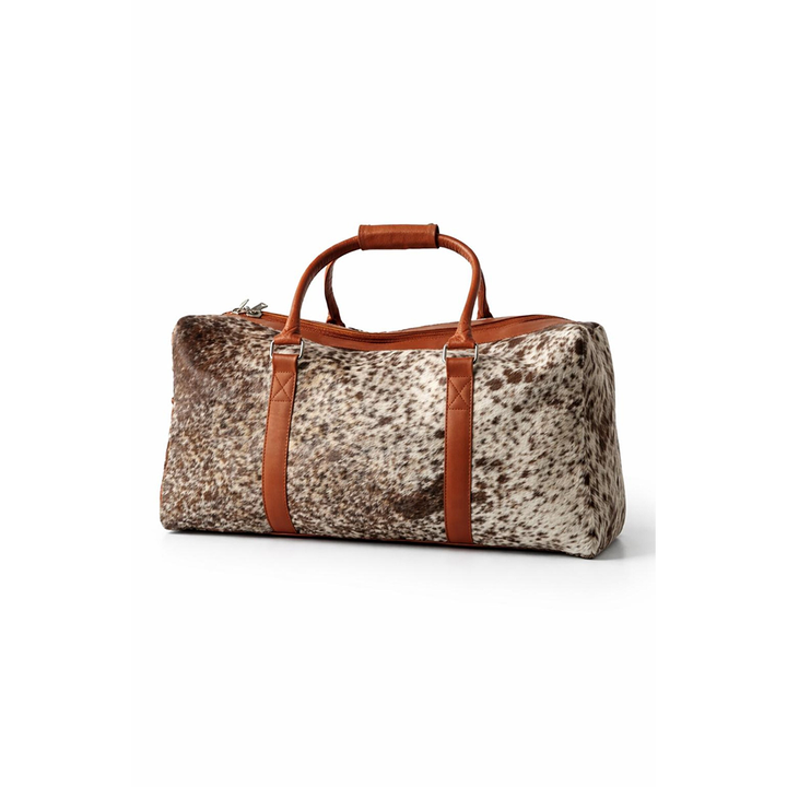 HairOn Cowhide Tan and white Duffle Bag  Handmade Leather Weekender3