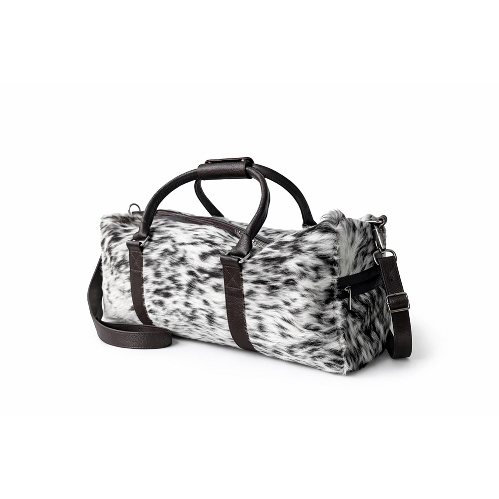 HairOn Cowhide Brown and white Duffle Bag  Handmade Leather Weekender
