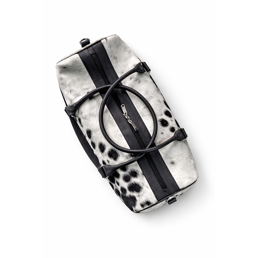HairOn Cowhide Black and White Duffle Bag  Handmade Leather Weekender4