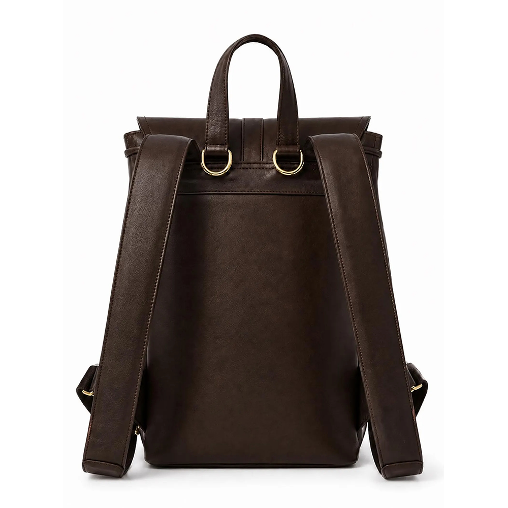Chocolate Brown Leather Backpack, Vintage Rustic Travel Rucksack, Brass Buckle Daypack