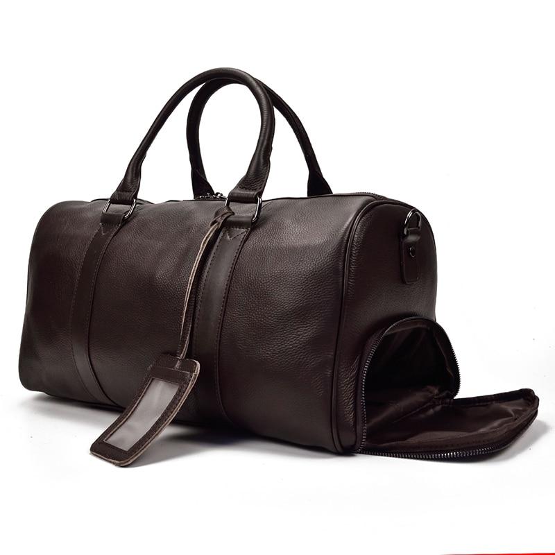 Classic Dark Brown Leather Weekender Bag – Minimalist Travel Duffle