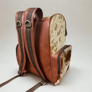 Handmade Cowhide Diaper Backpack Hair On Leather  Water Resistant