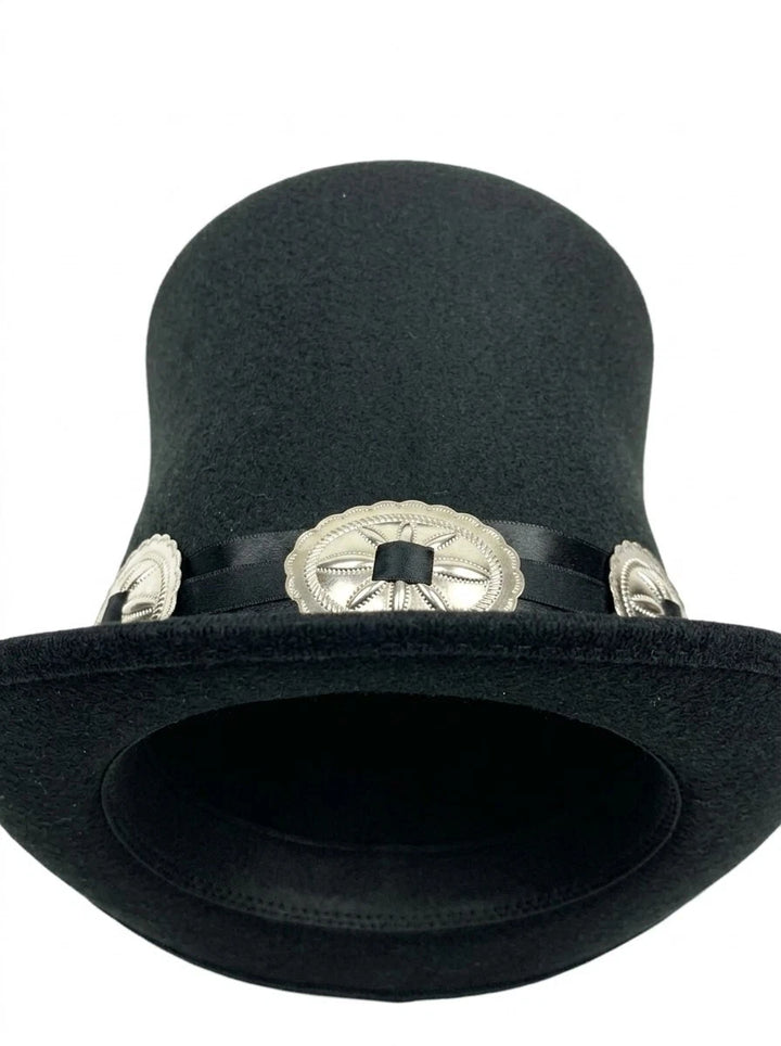ROCK STAR PLAIN TOP HAT CONCHO LEATHER BAND VICTORIAN MAD HATTER USA MADE