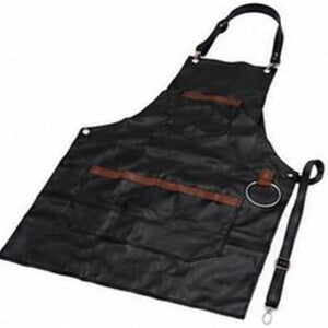Black Leather Barber Apron Adjustable with Pockets