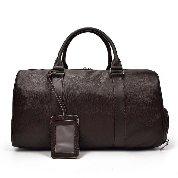 Classic Dark Brown Leather Weekender Bag – Minimalist Travel Duffle