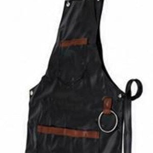 Black Leather Barber Apron Adjustable with Pockets