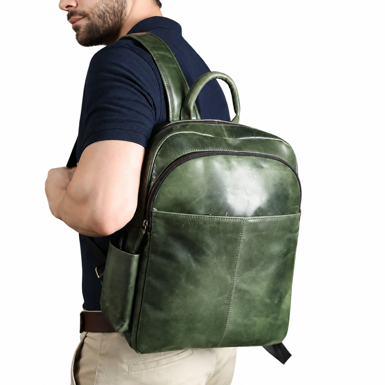 Luxury Italian Leather Backpack, Green