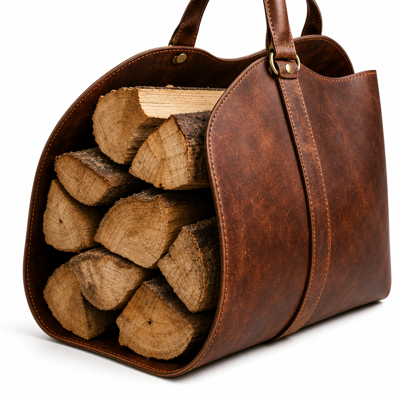 Handmade Leather firewood carrier straps Tote Bag Rustic Fireplace Accessory Heavy Duty Wood Holder
