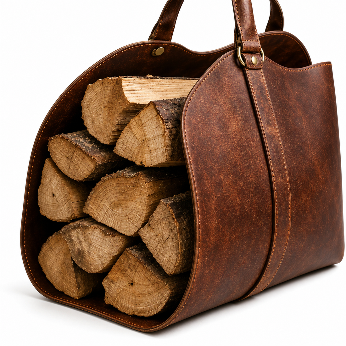 Handmade Leather firewood carrier straps Tote Bag Rustic Fireplace Accessory Heavy Duty Wood Holder