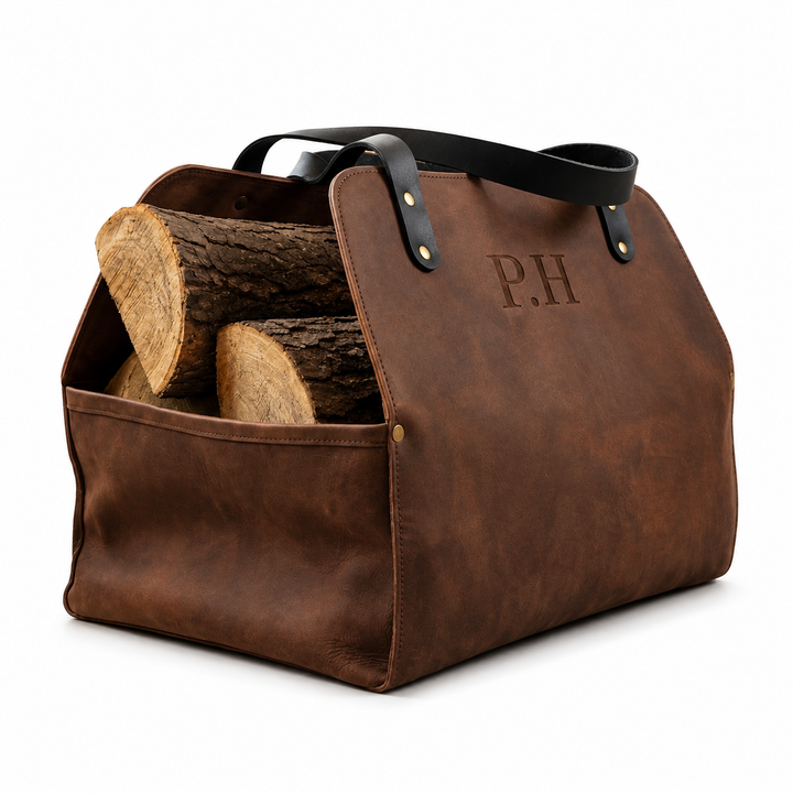 The Ultimate Personalized Gift Rustic Leather Firewood Tote