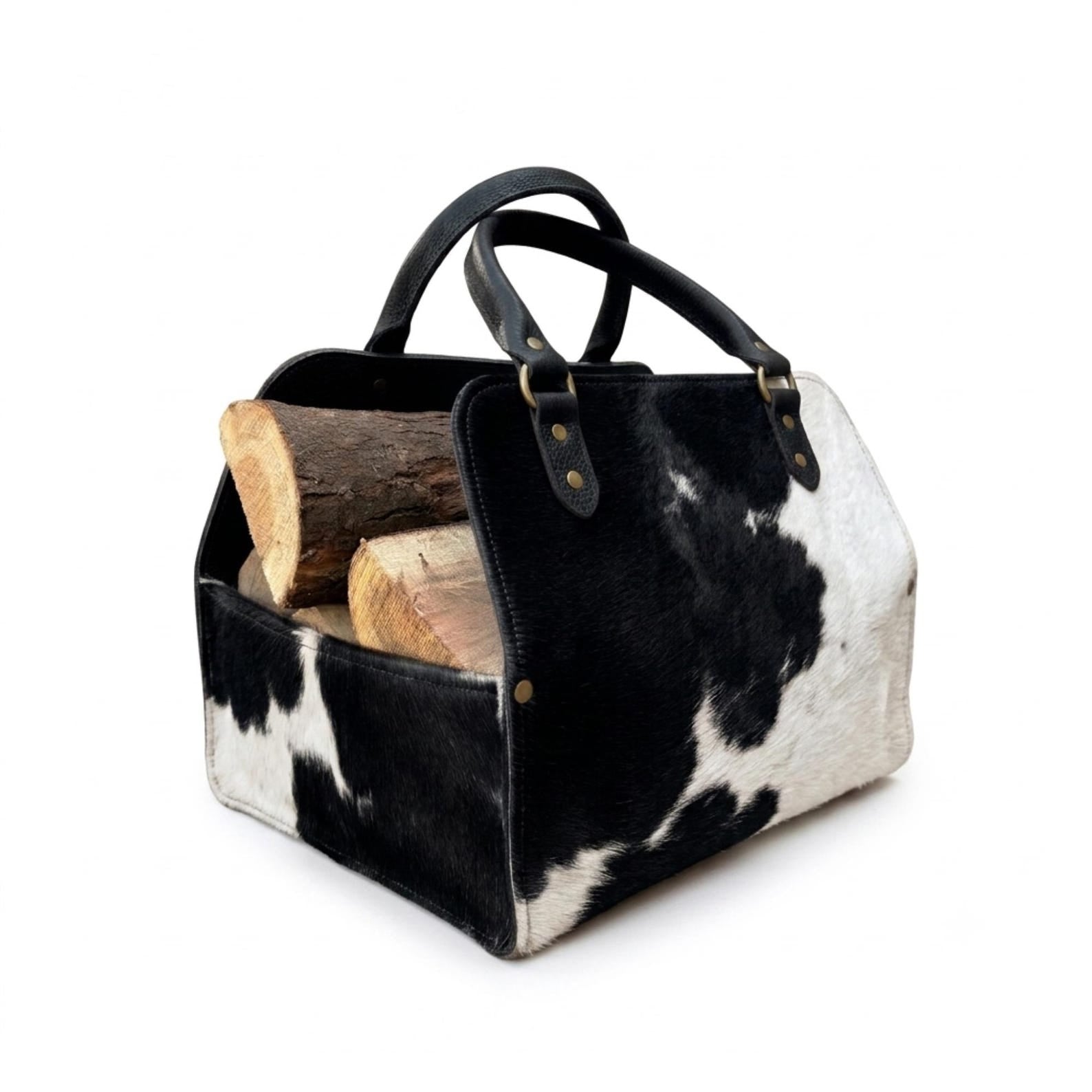 Premium Hair-on-Hide Leather Firewood Storage Bag