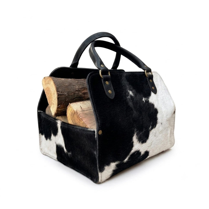 Premium Hair-on-Hide Leather Firewood Storage Bag
