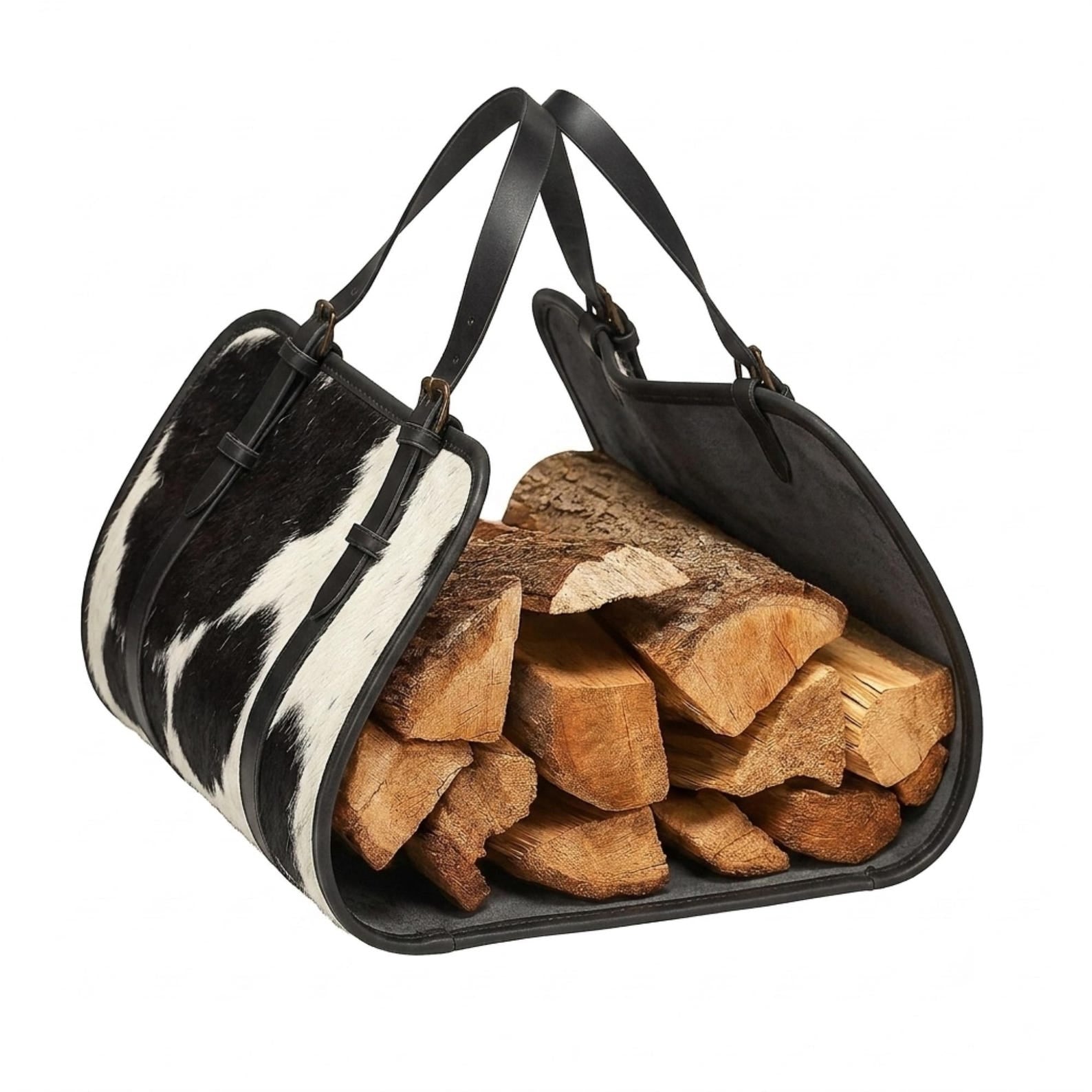 Luxury Cowhide Leather Firewood Carrier Bag