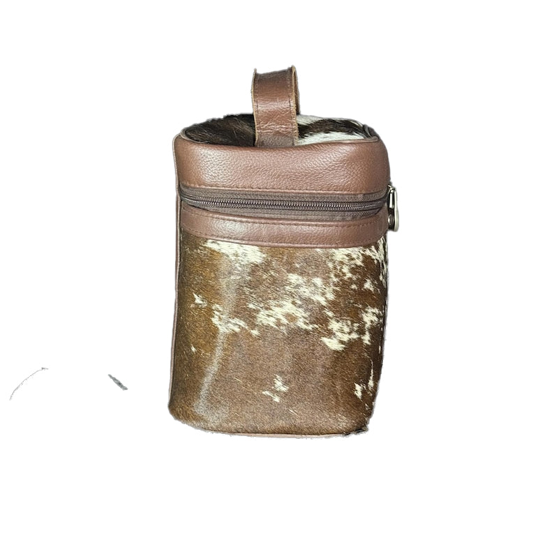 Handmade Cowhide Makeup Bag, Cosmetic Bag  Brown & White Leather Western Style Vanity Box