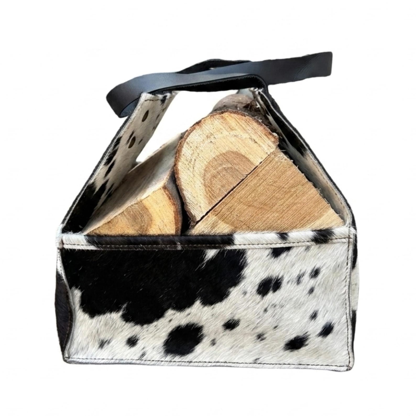 Premium Hair-on-Hide Leather Firewood Storage Bag