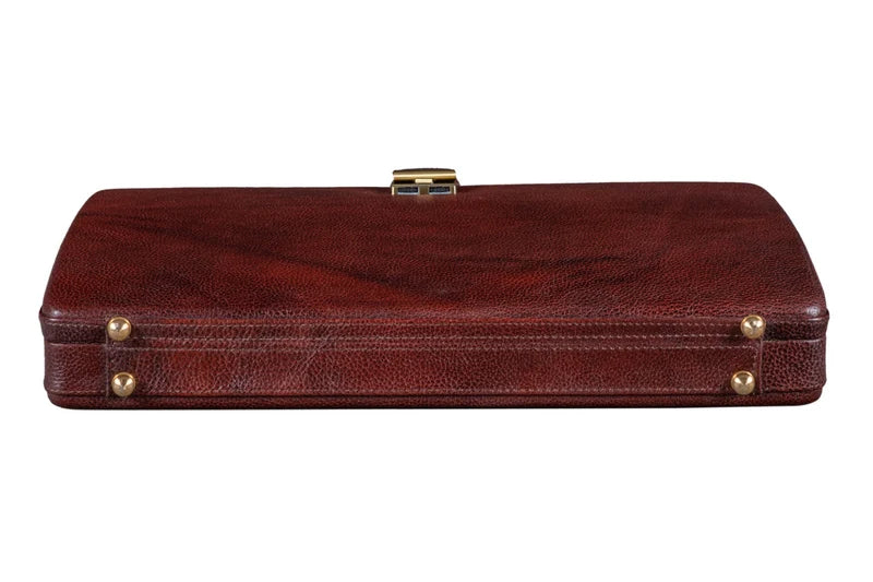 Executive Men's Leather Attache Briefcase BrownCherry Red