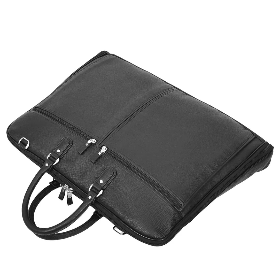Genuine Leather Slim Suit Carrier Dress Garment Travel Bag Lared Black