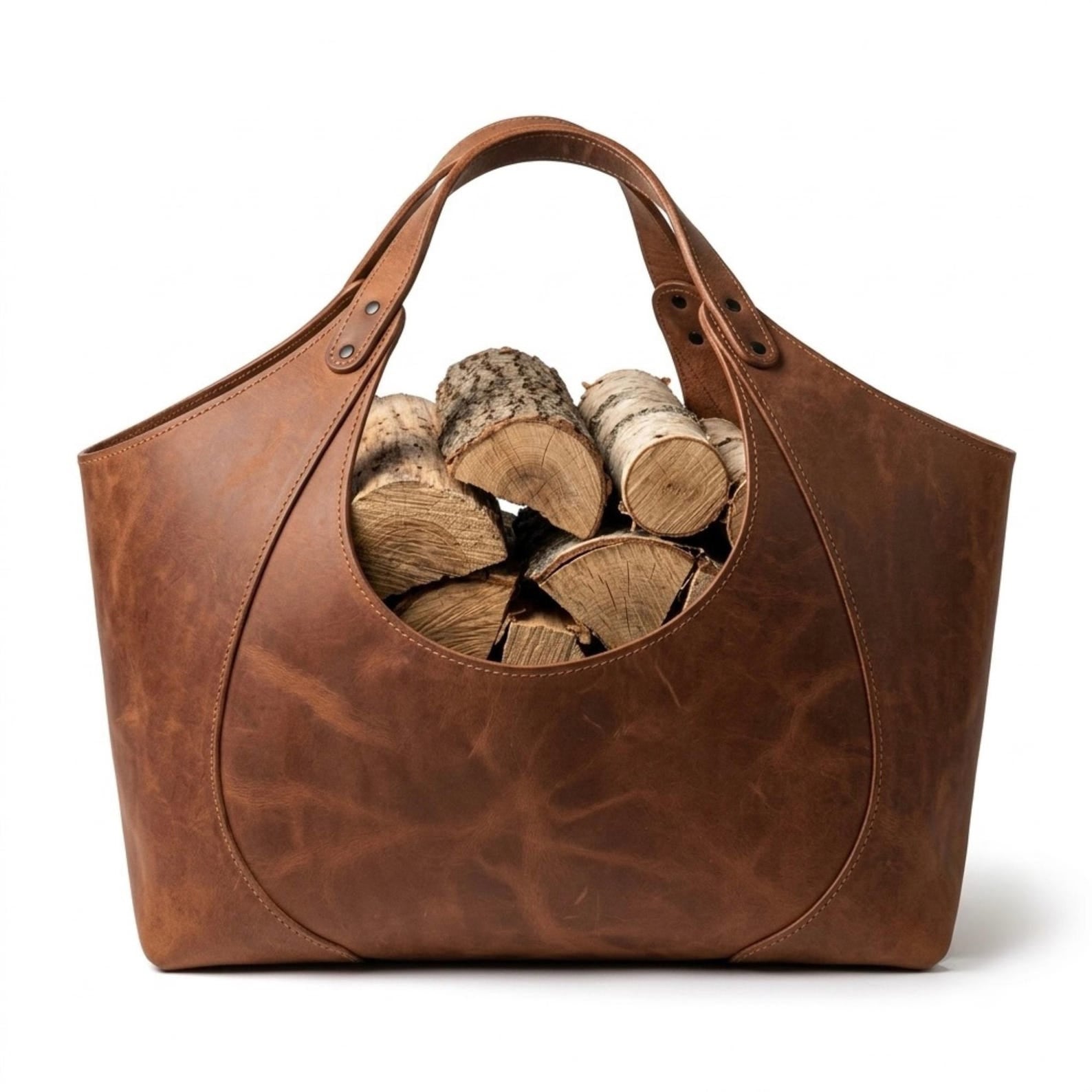 Personalized Leather Log Carrier, Firewood Basket, Wood Holder, Fireplace Log Tote, Name Engraved Firewood Carrier, Christmas Gift