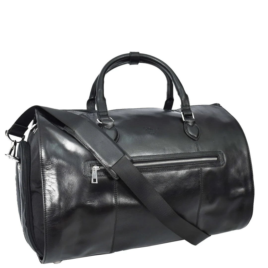 Real Leather Garment Suit Carrier 2-in-1 Holdall Duffel Travel Bag Ludlow Black