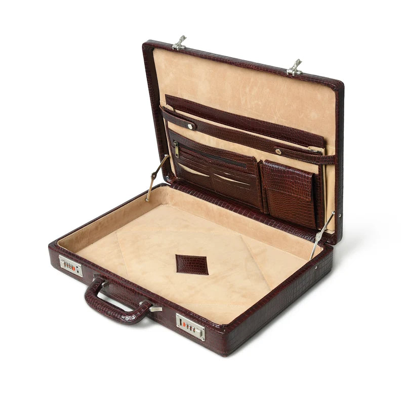 Executive Croco Leather BriefcaseSuitcase- Brown