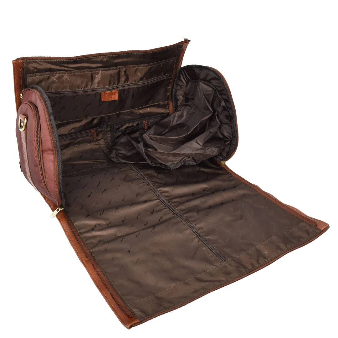 Real Leather Garment Suit Carrier 2-in-1 Holdall Duffel Travel Bag Ludlow Tan