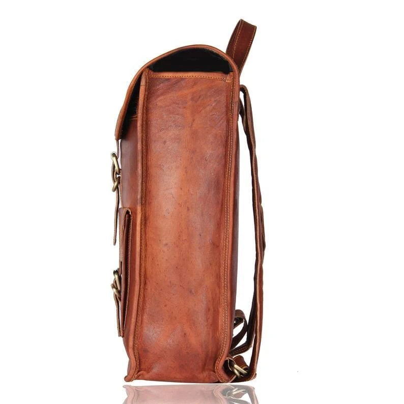 Vintage Brown Leather Backpack Side Profile