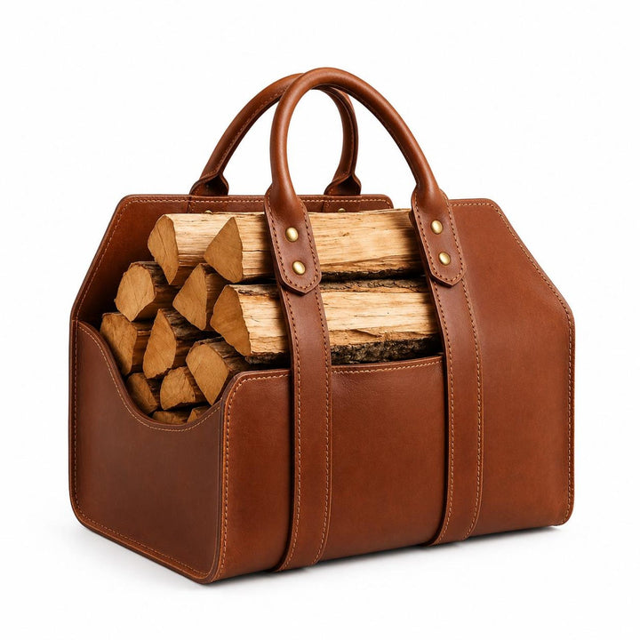 Leather Firewood Carrier Bag Rustic Home Decor Log Holder Wood Carry Tote Fireplace Storage