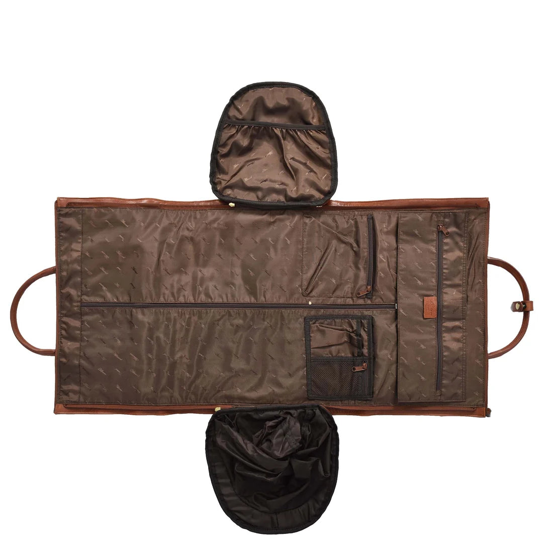 Real Leather Garment Suit Carrier 2-in-1 Holdall Duffel Travel Bag Ludlow Tan
