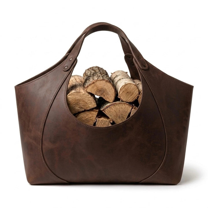 Custom Engraved Leather Log Tote & Firewood Basket