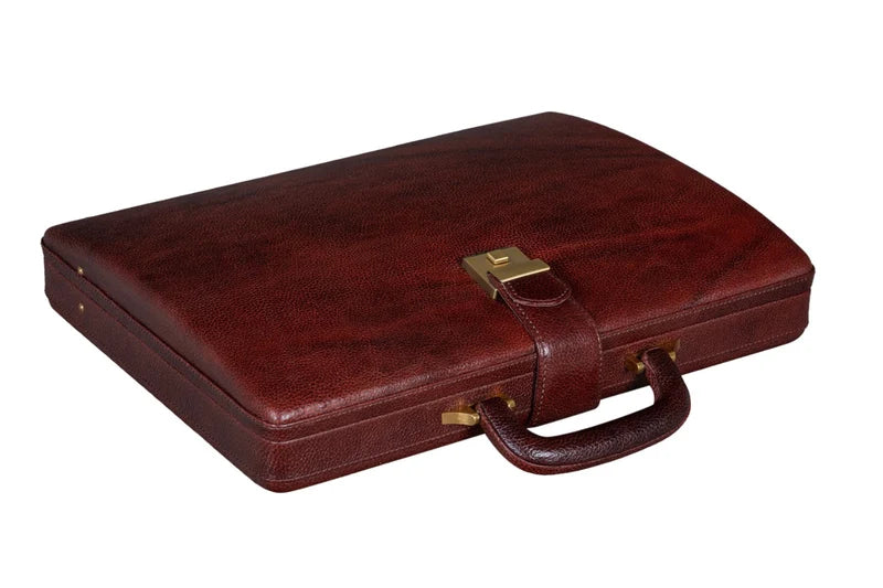 Executive Men's Leather Attache Briefcase BrownCherry Red