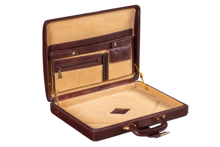 Executive Men's Leather Attache Briefcase BrownCherry Red