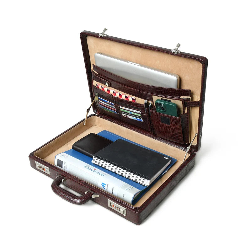 Executive Croco Leather BriefcaseSuitcase- Brown