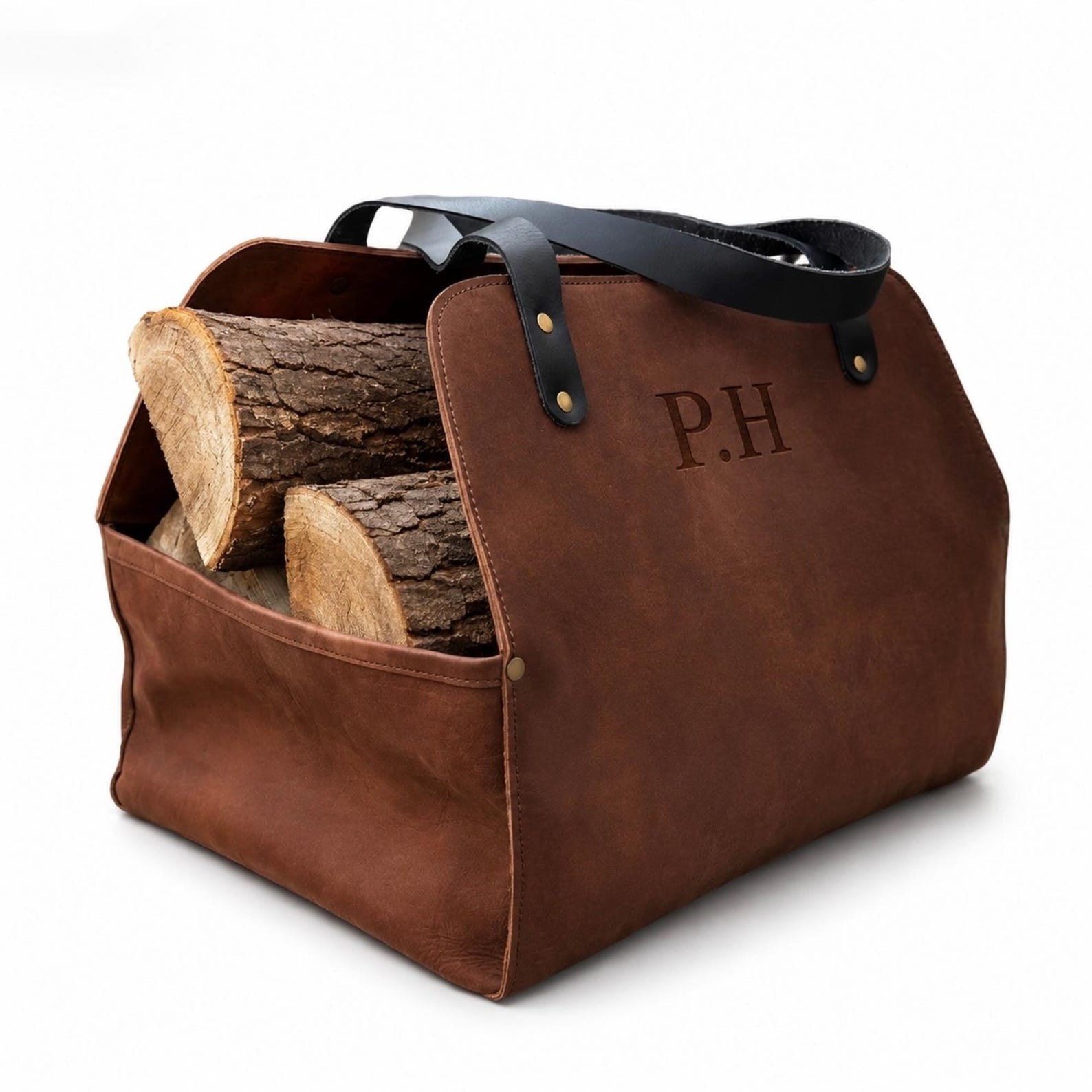 The Ultimate Personalized Gift Rustic Leather Firewood Tote