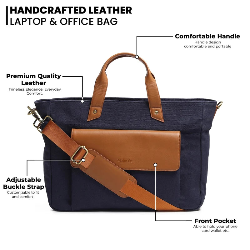 Voyager Canvas Leather Briefcase, Dark Blue