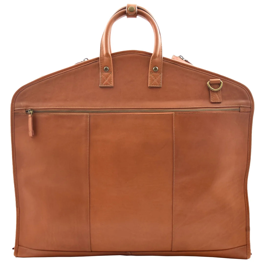 Real Leather Suit Carrier Large Capacity Travel Garment Bag Oxford Tan