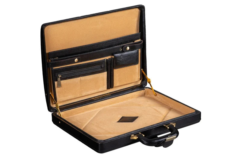 Leather Executive Men's Leather Attache Briefcase  Black