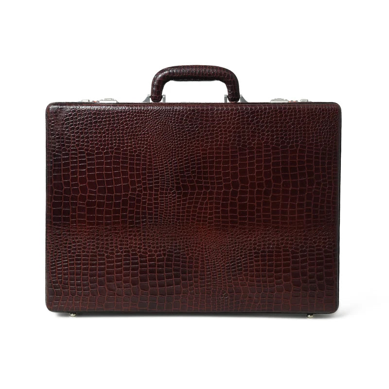 Executive Croco Leather BriefcaseSuitcase- Brown