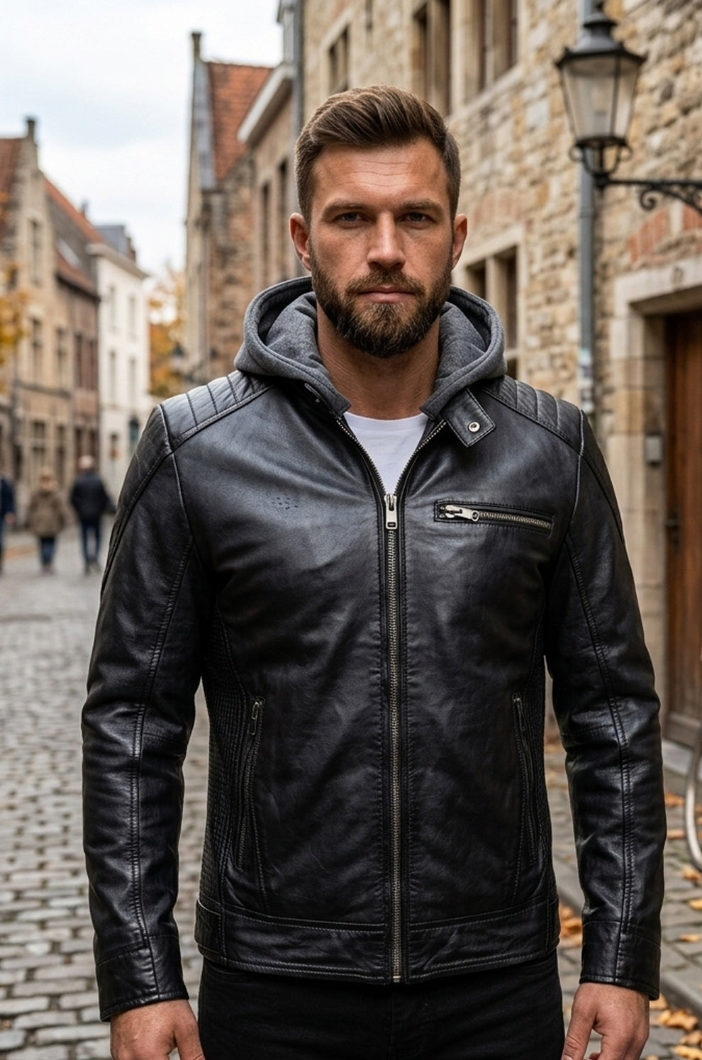 Men's Movies Jackets\MMJ13 The Dark Knight Hooded Gotham Outlaw Batman Justice League Leather Jacket For Men