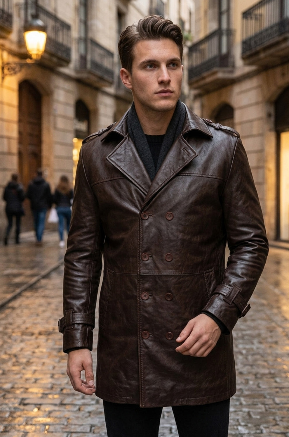 c002 Bay Watchmen Rorschach Fashion Trench Brown Jacket Genuine Leather Coat For Men