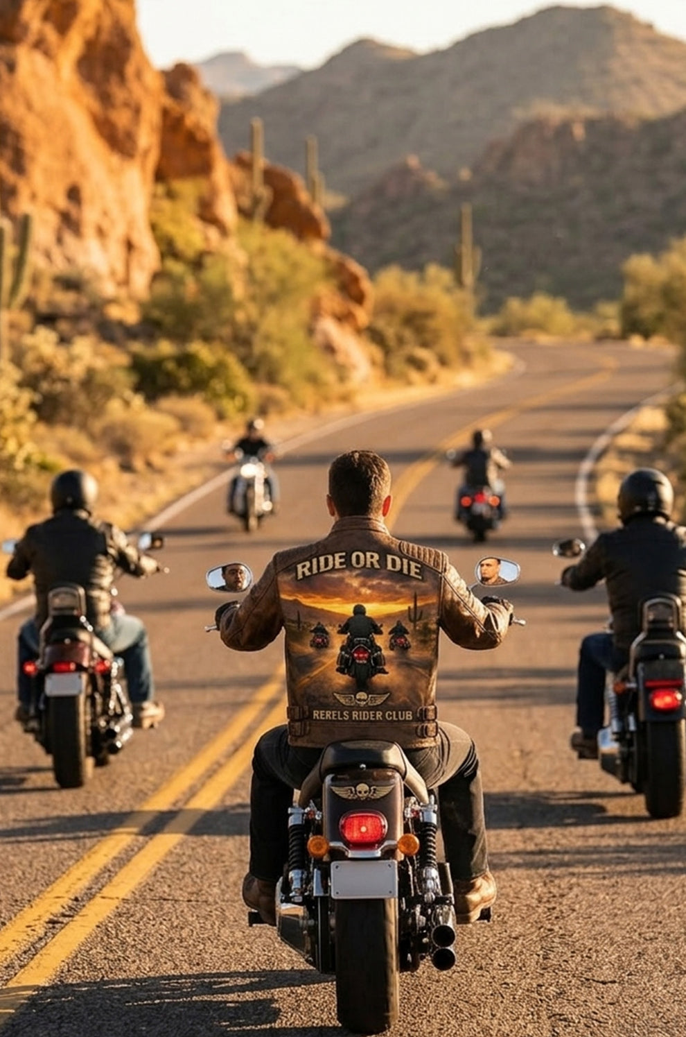 Men's Print Jackets\MP005 Ride or Die Rebels Rider Club Leather Jacket - Desert Brotherhood Biker Design