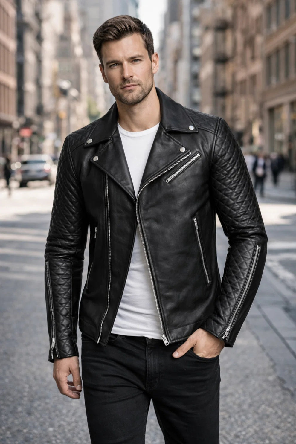 Men's Stylish Black Fashion Real Leather Biker Suede Style Jacket