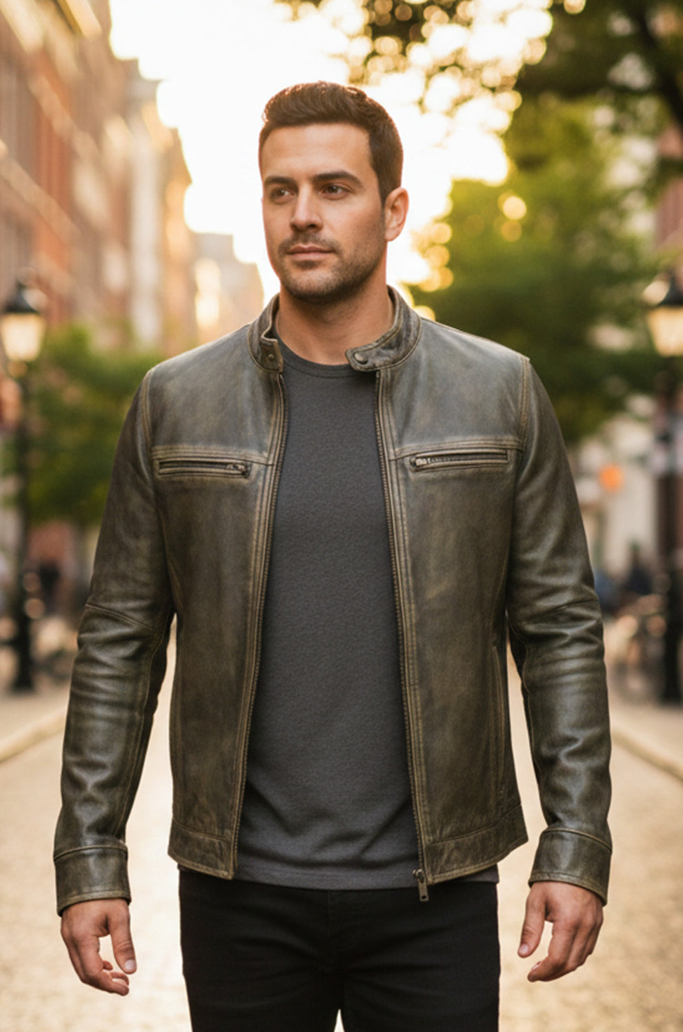 Vintage Style Motorcycle Distressed Wax Biker Racer Jacket