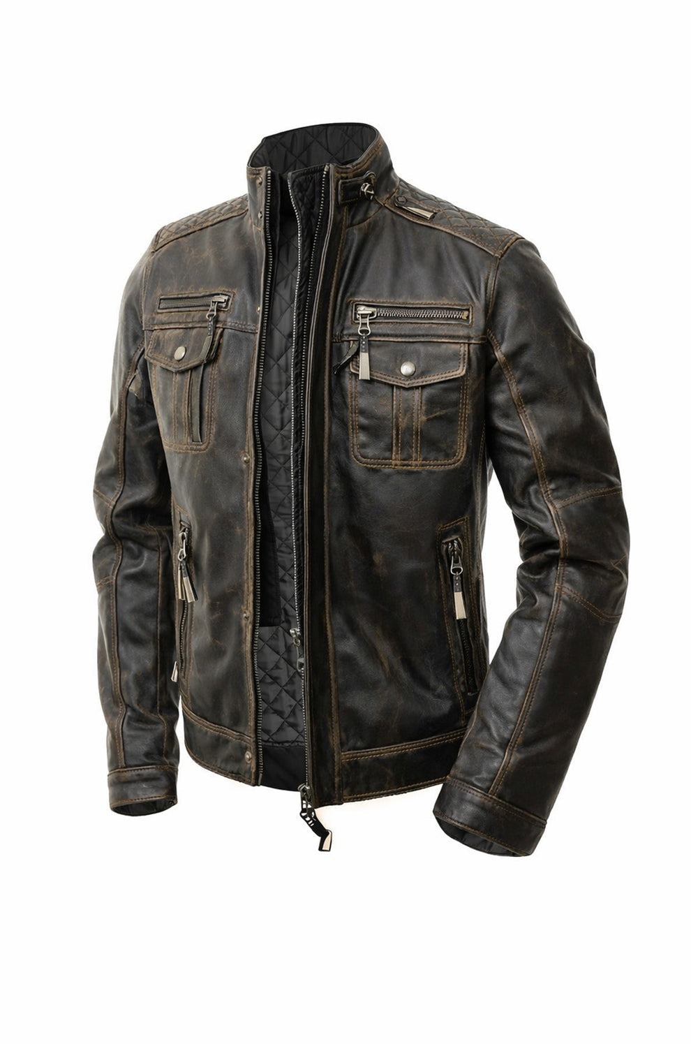 Multi Zipper Distressed Casual Wear Biker Men's Jacket