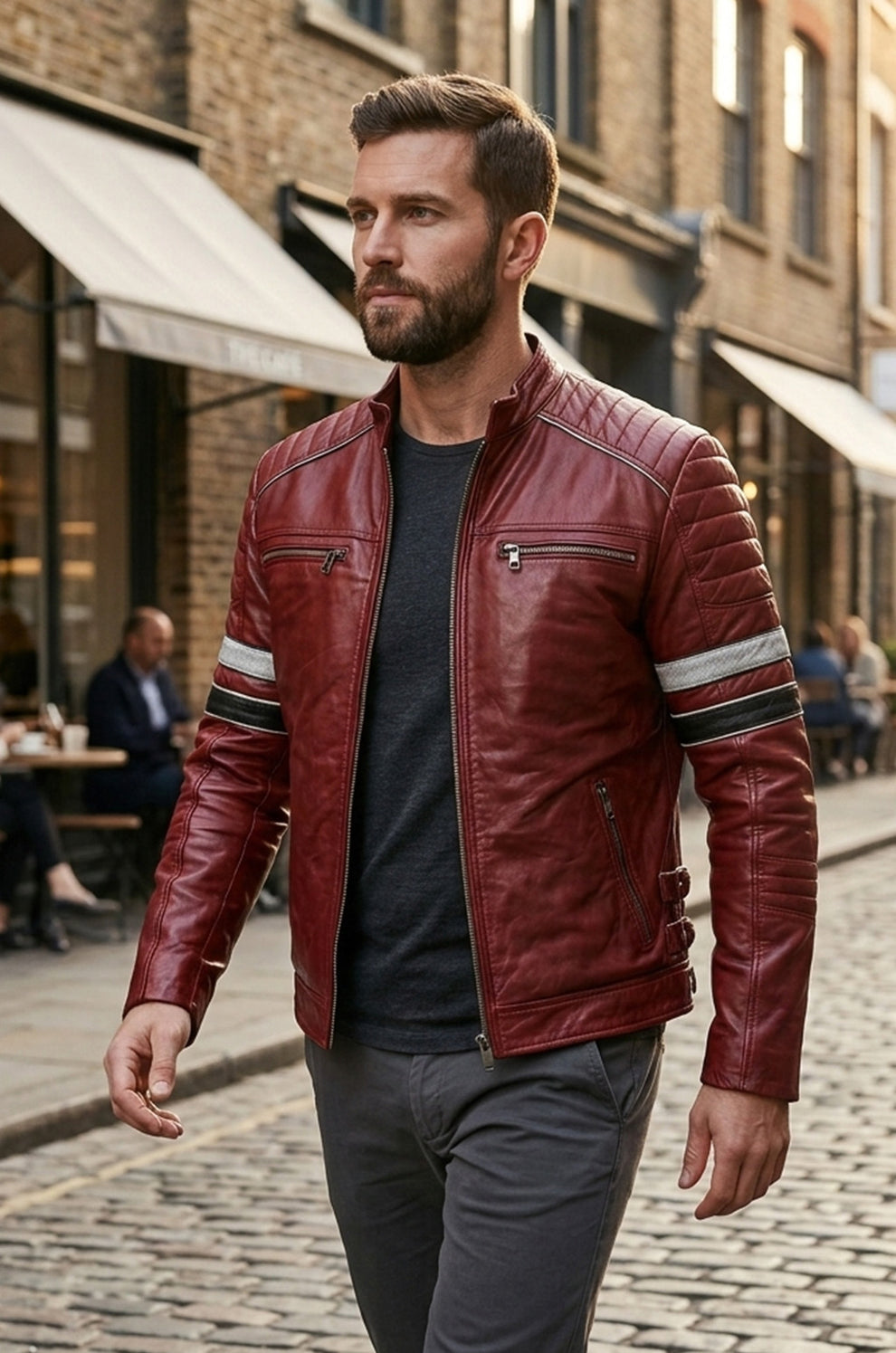 Red Bomber Biker Real Leather Men's Stylish Motorcycle Jacket