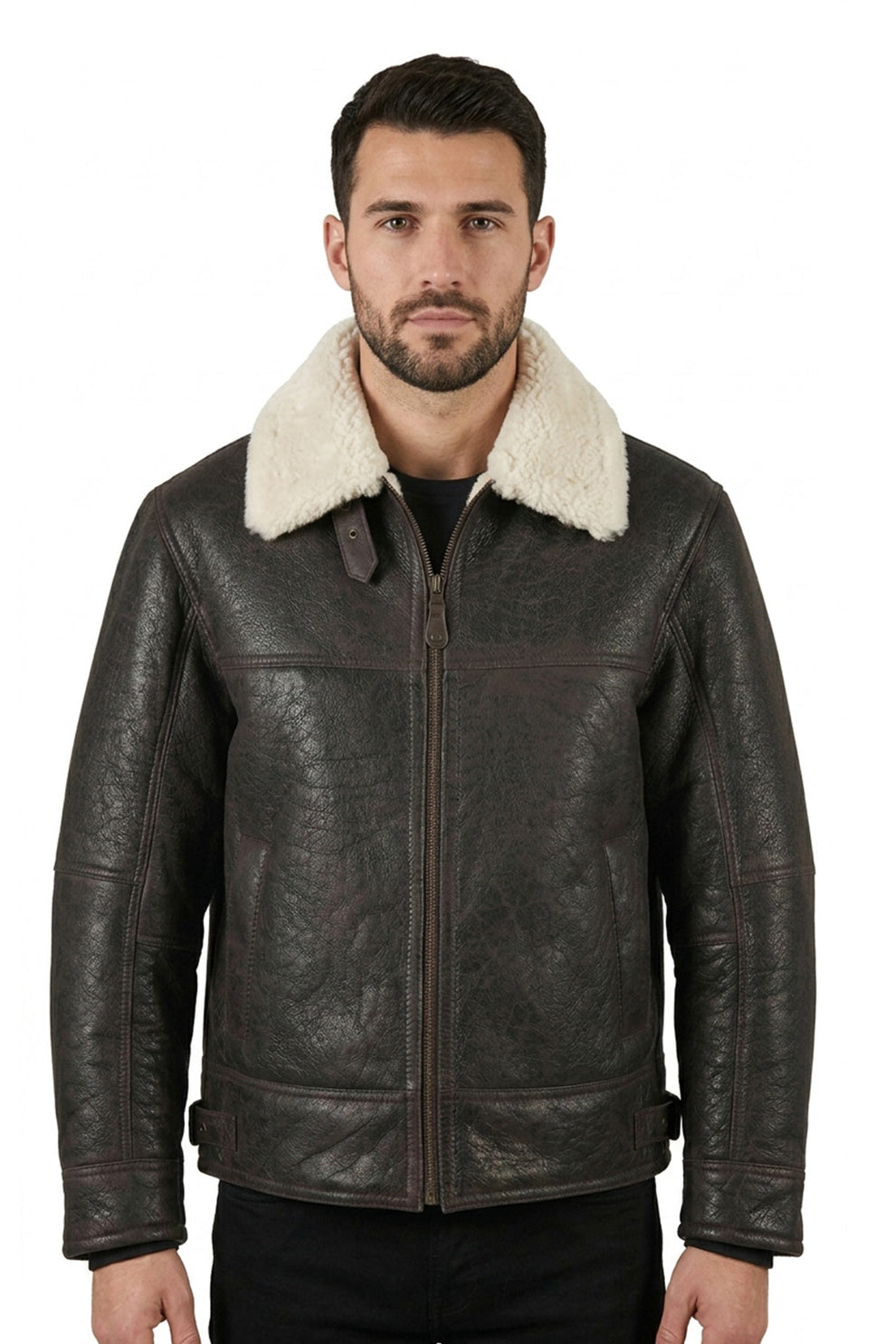Aviator Jackets\B011 RAF Aviator Brown Real Shearling Fur Cockpit Men's Jacket
