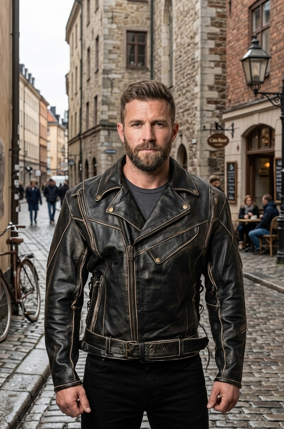 Men's Movies Jackets\MMJ14 Bike Wear Terminator Fashion Black Motorcycle Real Leather Jacket For Men