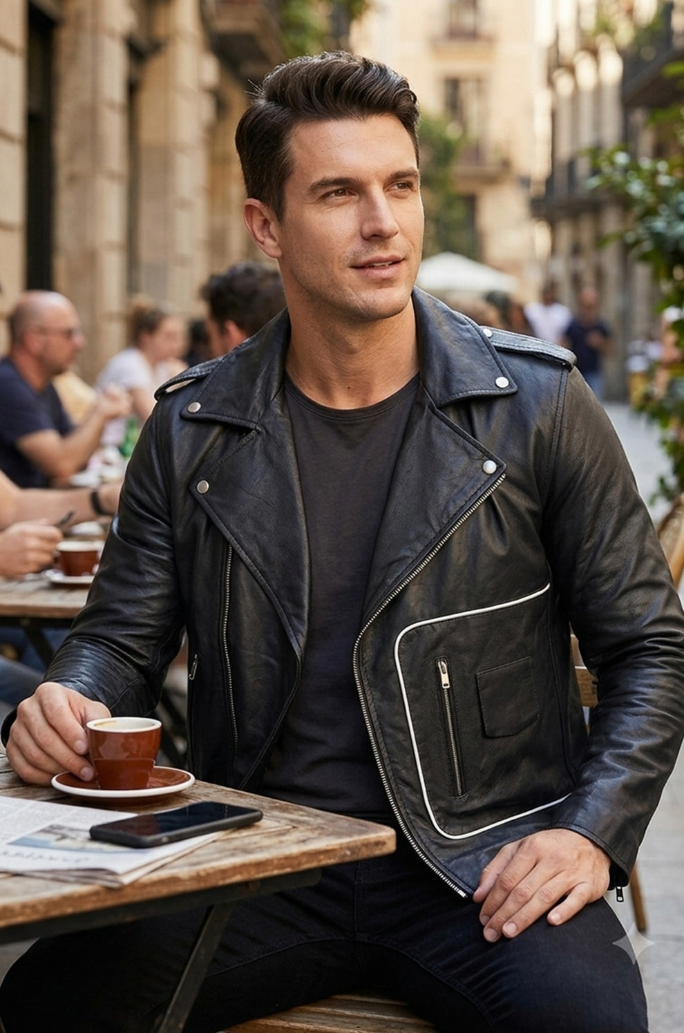 Men's Movies Jackets\MMJ19 Men's Grease 2 John Travolta T Birds Black Real Leather Biker Jacket