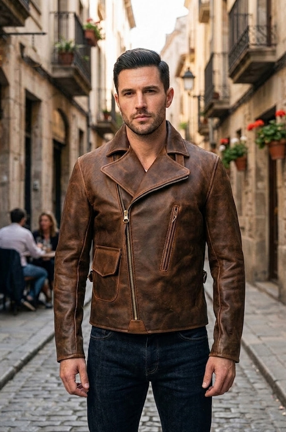 Men's Movies Jackets\MMJ15 Men's Captain America The First Avengers Distressed Brown Army Style Biker Jacket